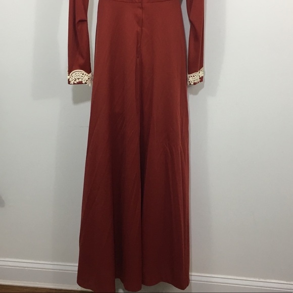 Vintage scoop neck lace trim maxi dress red size 6 - Picture 8 of 8